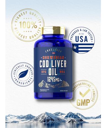 Carlyle Cod Liver Oil Softgels | 1245mg | 250 Count | with EPA and DHA | Norwegian | Non GMO Gluten Free Supplement 250 Count (Pack of 1) - Buy Online on GoSupps.com