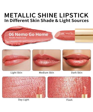 Oulac Metallic Shine Lipstick - Nemo Go Home (06) | Long-Lasting Vegan Lip Color - Buy Online on GoSupps.com
