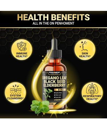 Penhoment 8in1 2900mg Oil of Oregano Drops with Black Seed Oil Liquid | Contains Carvacrol | Garlic, Elderberry, Olive Leaf, Quercetin, Bromelain - 2 Fl Oz - Buy Online on GoSupps.com