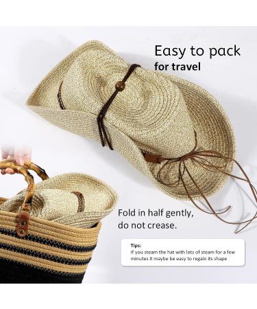 UPF 50+ Wide Brim Straw Sun Hat with Wind Lanyard - Beige/Brown, One Size - Buy Online on GoSupps.com