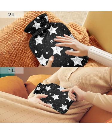 Black Stars Hot Water Bottle with Cover | 1L Small Pain Relief Bag for Bed & Body | Ideal for Warmth Without Hands & Feet - Buy Online on GoSupps.com
