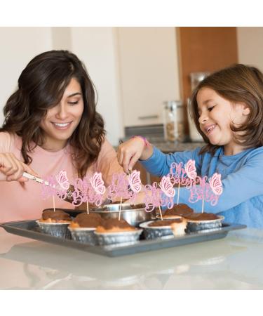 Gyufise 36Pcs Pink Glitter Butterfly Oh Baby Cupcake Toppers 3D Butterfly Baby Shower Cake Pick Decorations for Butterfly Theme Baby Shower Kids Boys Girls Birthday Party Supplies - Buy Online on GoSupps.com