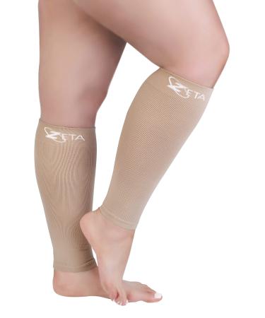 Zeta Plus Size Short Length Leg Sleeve Support Socks - The Wide Calf Compression Sleeve Women Love for Its Amazing Fit, Cotton-Rich Comfort, Graduated Compression & Soothing Relief, 1 Pair, 2XL, Nude 2X-Large (1 Pair) Nude