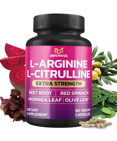 BMVINVOL L Arginine L Citrulline Supplement Plus Beet Root Moringa Olive Red Spinach for Support Daily - 90 Capsules