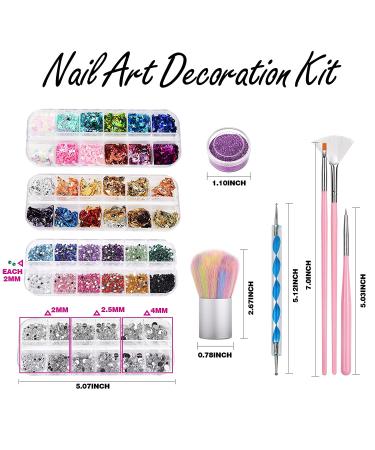 FANDAMEI Nail Art Kit with Brushes, Dotting Tools, Glitter, Sequins, Foil Flakes, Rhinestones & Dust Brush - A-Pink - Buy Online on GoSupps.com