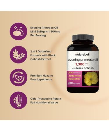 NatureBell Evening Primrose Oil with Black Cohosh 300 mg - 300 Mini Softgels - Buy Online on GoSupps.com