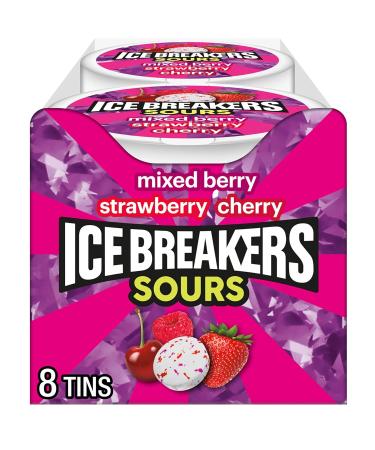 ICE BREAKERS Sour Mints - Mixed Berry, Strawberry, Cherry - 1.5 Oz - Pack Of 8