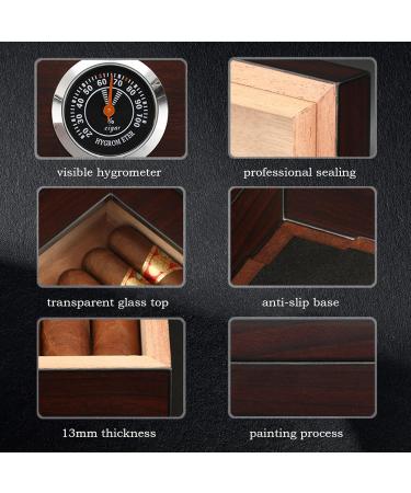 Cigar Humidor Case with Hygrometer Humidifier Handmade Cedar Wood Cigar Box Glass-Top Portable Travel Cigar Case Hold 20-30 Cigars for Men - Buy Online on GoSupps.com