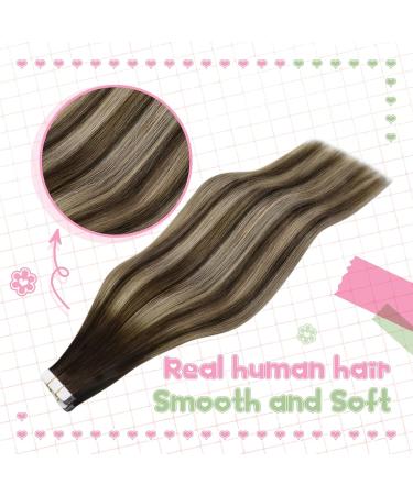 Youngsee Ombre Tape Extensions - Real Hair 35cm Balayage Extensions - Dark Brown & Ash Blonde Seamless Tape-in Hair Extensions for Women - 50g #4/18/4 - Buy Online on GoSupps.com