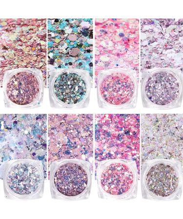 GZMAYUEN Glitter for Nails Sliver Violet Nail Art Glitter 8Pcs Pink Nail Glitter Glitter Powder Nail Sequin Flakes Set Set 4 - Buy Online on GoSupps.com