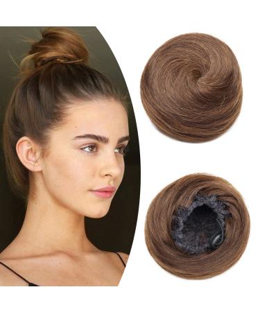 Real Hair Scrunchies for Women Human Hair Buns Updo Hairpieces #4 Medium Brown (30g)