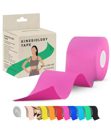 Kinesiology Tape 5m Roll - Sports K Tape for Knee/Muscle Support - Adhesive Uncut Sports & Physio Tape to Improve Blood Circulation Swelling Pain-Relief (Pink)