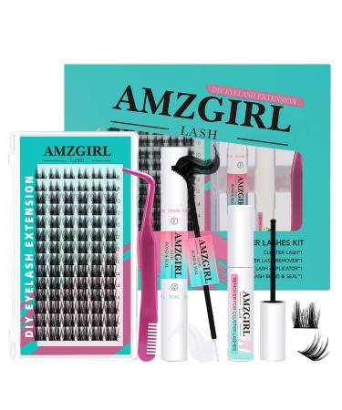 Eyelash Extension Kit DIY 84Pcs Lash Extension Kit with Lash Bond and Seal Eyelashes Clusters Kit Lash Applicator Tool for Lashes Extensions Kit by AMZGlRL(BLUSHING D-Mix kit)