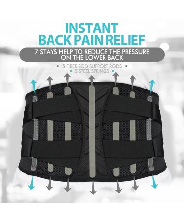 Back Brace for Lower Back Pain Relief | Adjustable Lumbar Support Belt for Men & Women | XXL for Herniated Disc Sciatica & Scoliosis - Black - Buy Online on GoSupps.com