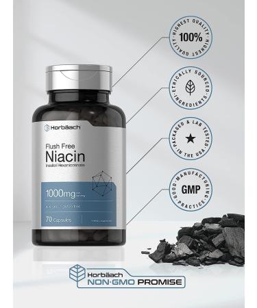 Niacin 1000mg Capsules | Flush Free with Inositol Hexanicotinate | Non-GMO and Gluten Free | 70 Count by Horbaach - Buy Online on GoSupps.com