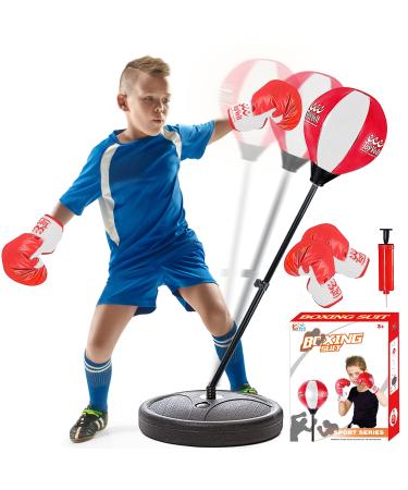 ToyVelt Punching Bag for Kids and Adults Boxing Set with Adjustable Standing Base, Boxing Gloves, Hand Pump Red & White