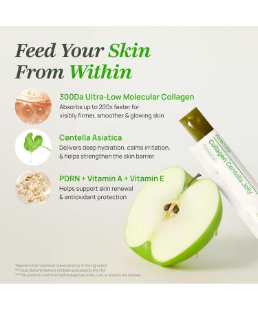 FOODOLOGY Collagen Centella Jelly (10 Days) 300Da Ultra Low Molecular Collagen Centella Asiatica PDRN Vitamin A & E. Coconut Jelly for Hydration & Skin Support (Green Apple) - Buy Online on GoSupps.com