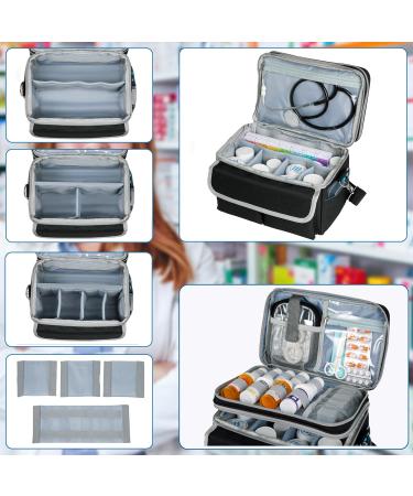 Medicine Storage Bag & Pill Bottle Organizer - Travel First Aid Kit with Shoulder Strap - Portable Black Medication Organizer - Buy Online on GoSupps.com