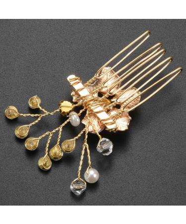Tlily Hair Jewelry Gold Women Crystal Comb Bride Hair Accessories Handmade Wedding Flower Hair Comb Headdress - Buy Online on GoSupps.com