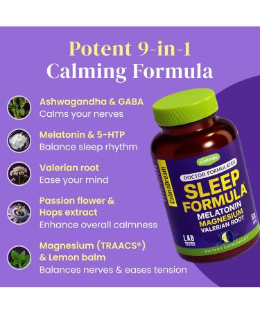 9-in-1 Melatonin Sleep Aid for Adults - USA Made Lab Tested with Melatonin 5mg and 108mg Magnesium for Sleep - TRAACS Ashwagandha Valerian Root GABA 5HTP Herbal Sleep Supplement Vegan 60 Caps - Buy Online on GoSupps.com