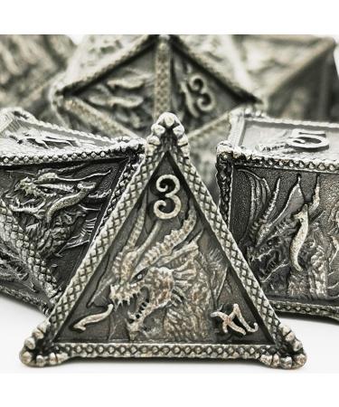 HAOMEJA Dice DND Metal Dragon Set Dice 7 Role Playing Dice D&D Solid Dice Dungeons and Dragons (Antique Iron) 3 Antique Iron