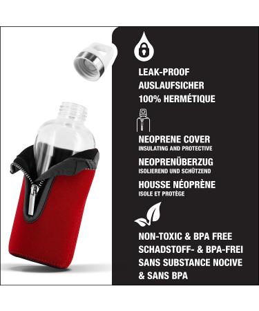SIGG Glass Water Bottle Stella Red 17 oz - Leakproof with Neoprene Pouch - BPA Free & Dishwasher Safe - Eco-friendly Recycled Glass - Buy Online on GoSupps.com
