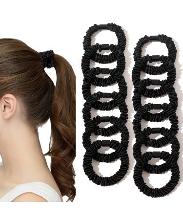 Silk Hair Ties Satin Scrunchies - Black Small Mini Scrunchy for Women Thick Hair Accessories Cute Soft No Slip Hair Elastics Ponytail Holder for Curly Hair No Damage Hairties Gift for Girls