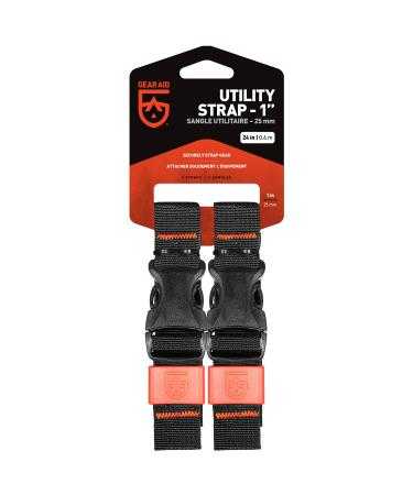 GEAR AID Utility Straps with Side-Release Buckle, Secure and Compress Camping, Biking, Hunting, Boating Gear, Multiple Sizes 2 Straps 1" x 24"