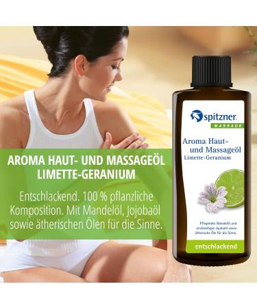 Spitzner Aroma Skin & Massage Oil - Lime-Geranium (190 ml) | Detoxifying Jojoba & Almond Oil Blend | Preservative-Free Essential Oils - Buy Online on GoSupps.com