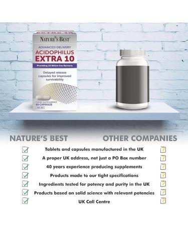 Acidophilus Extra 10 Billion High Strength Live Bacteria Supplement - 60 Delayed Release Capsules for Digestive Health - UK Made - Buy Online on GoSupps.com
