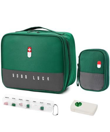 Wugu 2stk medication bag portable medication bag with 2 pieces tablet box moisture -resistant medicine storage bag travel pharmacy bag for school travel camping and hiking -green - Buy Online on GoSupps.com