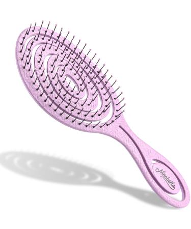 Ninabella Organic Detangling Hair Brush for Women, Men & Children - Does not Pull on Hair - Hair Straightening Brushes for Straight, Curly & Wet Hair - Unique Spiral Hairbrush Pink