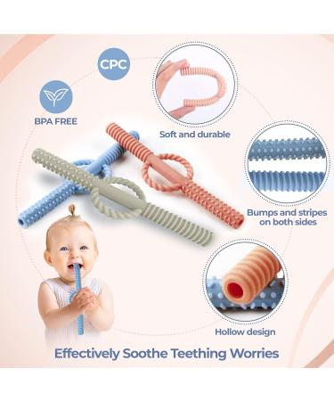 Petite Bee Silicone Baby Teether Tubes - 3 Pack Chew Straws for Toddlers (Blue) - Buy Online on GoSupps.com