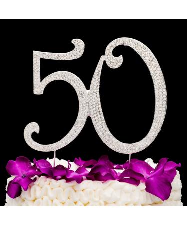 50 Cake Topper for 50th Birthday or Anniversary - Rhinestone Metal Party Decoration (Silver) - Buy Online on GoSupps.com