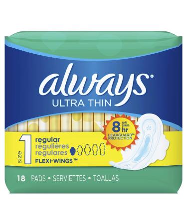 Always Ultra Thin Regular Pads With Wings Multi Size 1 unscented 18 Count Size 1 (18 Count)