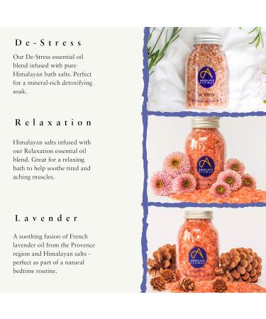Absolute Aromas Pink Himalayan Bath Salts Set - De-Stress Lavender and Relaxation - 3 x 290g Jars with Pure Essential Oils - Buy Online on GoSupps.com