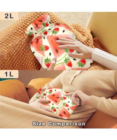Naanle Watermelon Strawberry Heat Bottle with Cover | 1L Hot Water Bottle for Bed & Pain Relief | Hand & Foot Warmer | Heat & Cold Therapy - Buy Online on GoSupps.com