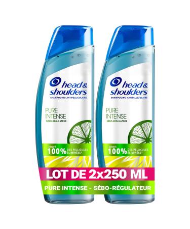 Head & Shoulders Pure Intense Sebum-Regulating Anti-Dandruff Shampoo 2x250 ml, With Lemon, For Oily Scalp, Up to 100% of Dandruff Eliminated