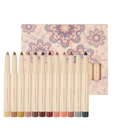 PICKX 12 Colors Cream Eyeshadow Stick Set Waterproof and color lasting eye shadow color-rich eyeshadow matte & pearlescent eyeshadow Fine-nib eyeshadow for detailed lines delicate and compact (B)