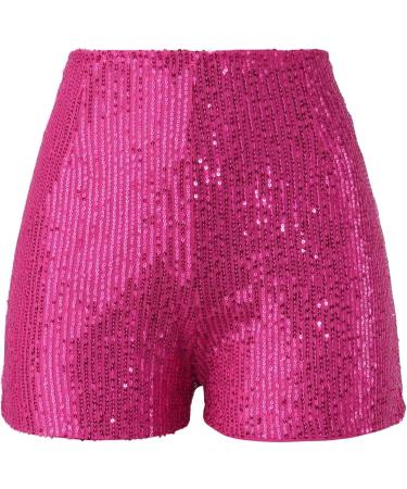 Duohropke Women's Metallic Hot Pants - Sexy High Waist Sequins Glitter Shorts for Dance Sport and Carnival in Hot Pink - Buy Online on GoSupps.com