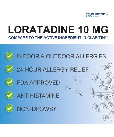 Puregen Labs Allergy Relief Loratadine 10mg 300 Tablets 24 Hour Non-Drowsy Antihistamine Allergy Medicine for Runny Nose Sneezing Itchy Watery Eyes - Buy Online on GoSupps.com
