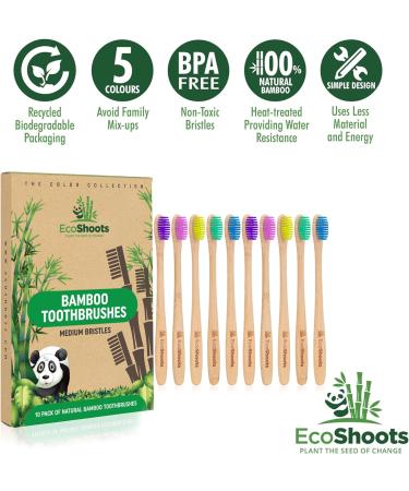 EcoShoots Adults Bamboo Toothbrushes with Medium Bristles - Family Pack of 10 Natural Bamboo Toothbrush - Eco-Friendly Natural Wooden Toothbrush - Organic Biodegradable Handle - BPA Free Tooth Brushes Medium 10 Pack - Buy Online on GoSupps.com
