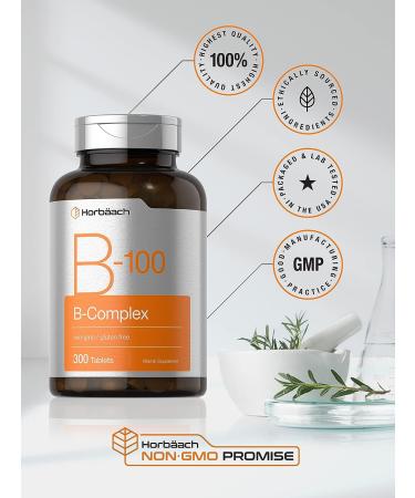 Vitamin B-100 Complex 300 Tablets | Vegetarian Non-GMO Gluten Free Supplement by Horbaach - Buy Online on GoSupps.com