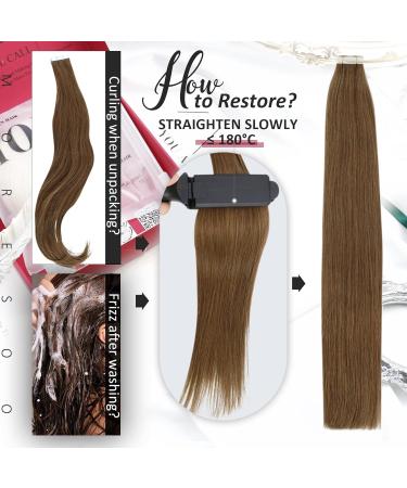 Moresoo 16 Inch Chestnut Brown Tape in Human Hair Extensions, 20 Pieces/50g - #8 Brown Real Hair Extensions - Buy Online on GoSupps.com
