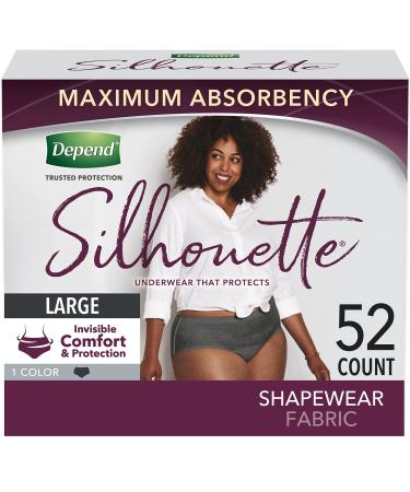 Depend Silhouette Incontinence Underwear, Large (40–52" Waist), Maximum Absorbency, Black, 52 Count (2 Packs of 26) Large (52 Count)