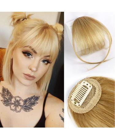 HMD Bangs Hair Clip in Bangs Real Human Hair Wispy Bangs Fringe with Temples Hairpieces for Women Clip on Air Bangs Flat Neat Bangs Hair Extension for Daily Wear (Wispy Bangs, ash blonde) Wispy Bangs (Ash Blonde)