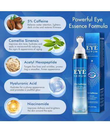 5% Caffeine Eye Serum - 360 Eye Massage Roller Serum Balm with 5% Caffeine & Retinol Hyaluronic Acid Niacinamide for Wrinkles Dark Circles Puffy Eyes Fine Lines -15 ML - Buy Online on GoSupps.com