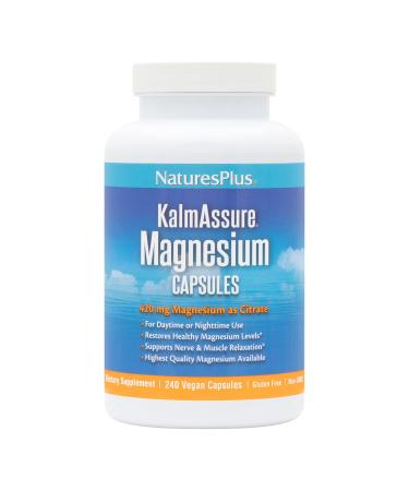 NaturesPlus KalmAssure Magnesium - 240 Vegan Capsules - Highly Absorbable Magnesium Citrate - Supports Energy Metabolism Muscle Function Gut Health & More - 60 Servings - Buy Online on GoSupps.com