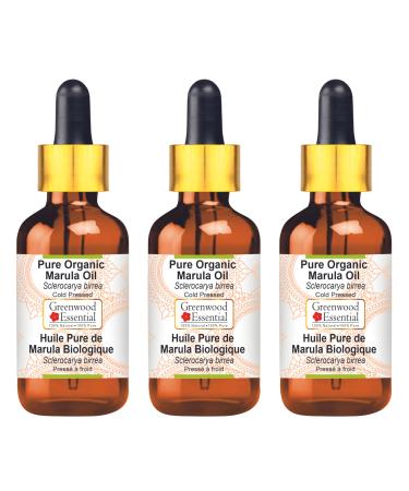 Greenwood essential natural pure Marula oil (Sclerocarya Birrea) with glass dripper natural therapeutic quality cold -pressed (pack of three) 100ml x 3 (10 oz)