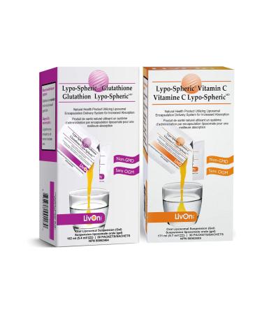 Combo Pack of 2-1 Pack (Lypo-Spheric Glutathione - 30 Packets) & 1 Pack (Lypo Spheric Vitamin C 1 Carton 30 Packets)